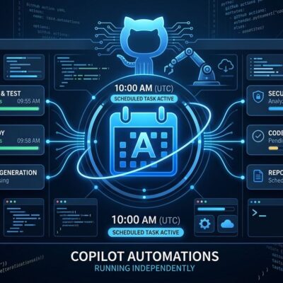 GitHub Copilot Automations dashboard showing scheduled AI agent tasks running automatically