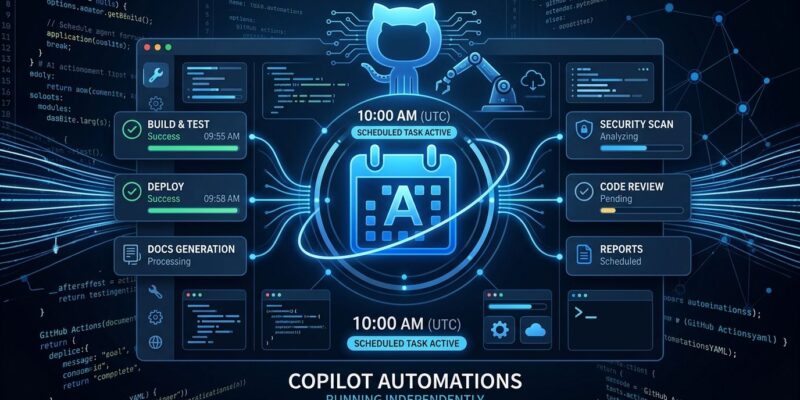 GitHub Copilot Automations dashboard showing scheduled AI agent tasks running automatically