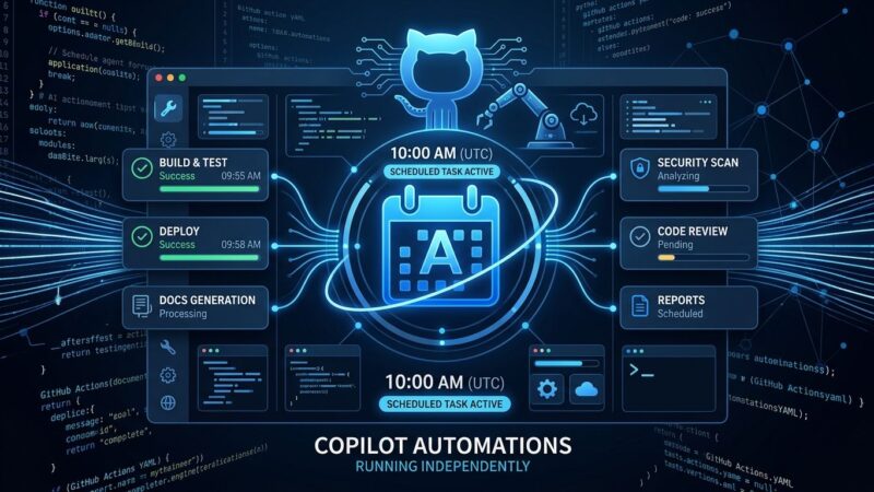 GitHub Copilot Automations dashboard showing scheduled AI agent tasks running automatically