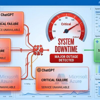Dashboard showing simultaneous ChatGPT, Claude, and Grok platform outages with Azure East US as common failure point