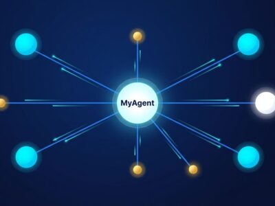 Diagram of Cisco MyAgent orchestrating 800 subagents with multi-model routing: open-weight on-prem, software automation, and frontier APIs