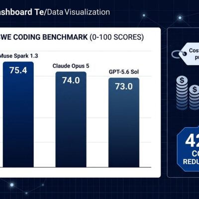 Data visualization chart comparing Muse Spark 1.3, Claude Opus 5, and GPT-5.6 Sol coding benchmark scores and pricing