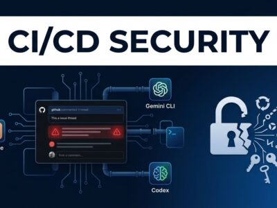 Diagram showing AI coding agents (Claude Code, Gemini CLI, Codex) being exploited through a malicious GitHub issue to leak CI/CD runner secrets