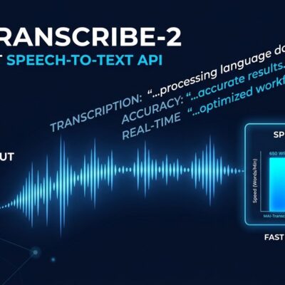 MAI-Transcribe-2 speech-to-text API waveform visualization with benchmark metrics