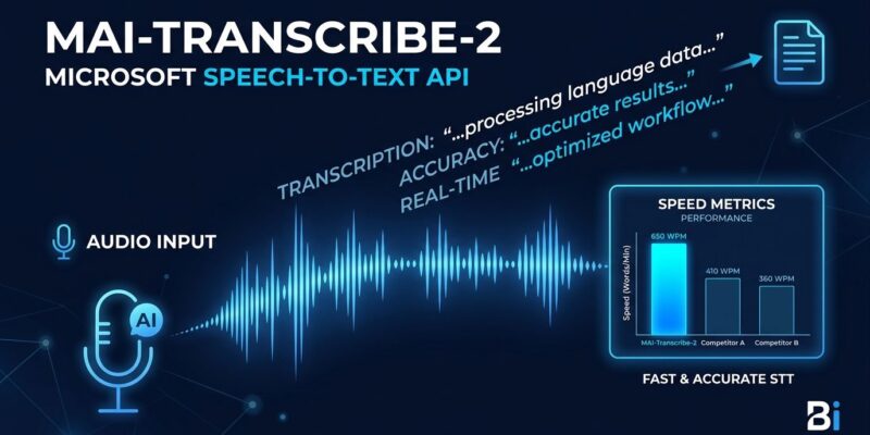 MAI-Transcribe-2 speech-to-text API waveform visualization with benchmark metrics