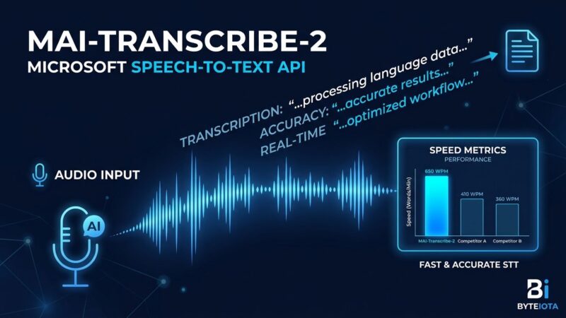 MAI-Transcribe-2 speech-to-text API waveform visualization with benchmark metrics