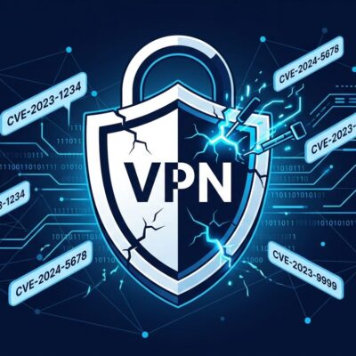 OpenVPN 2.7.7 security patch illustration showing a shield with CVE badges on a dark blue network background