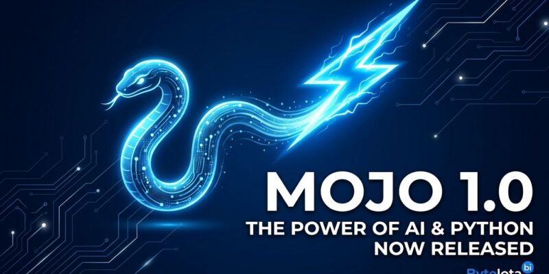Mojo 1.0 programming language stable release - Python snake transforming into lightning bolt