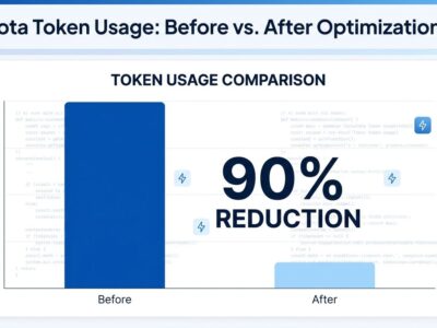 Data visualization bar chart showing 90% Claude Code token usage reduction with before and after comparison
