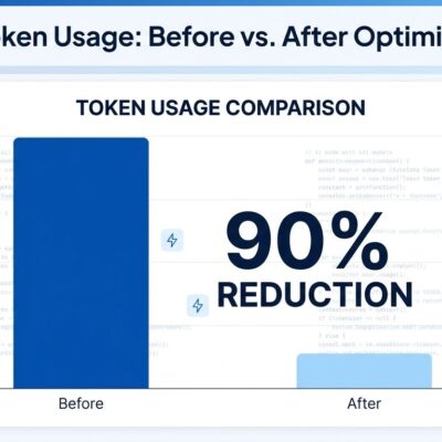 Data visualization bar chart showing 90% Claude Code token usage reduction with before and after comparison