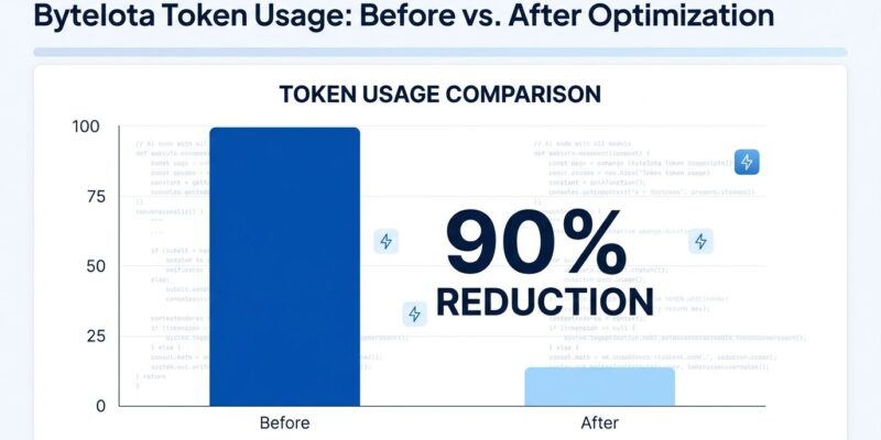 Data visualization bar chart showing 90% Claude Code token usage reduction with before and after comparison