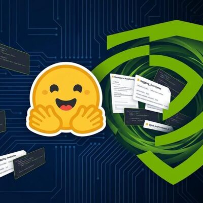 Hugging Face logo being absorbed into Nvidia green shield representing the $12.9B acquisition