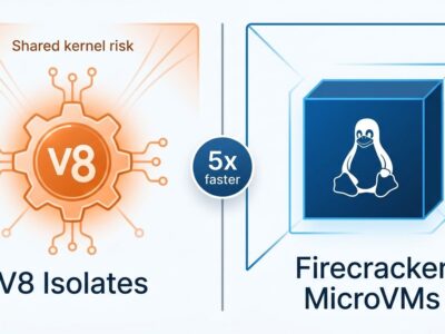 Split-screen comparison of V8 isolates versus Firecracker MicroVMs showing Netlify edge functions 5x performance improvement
