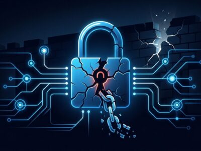 Broken padlock with fractured certificate chain representing the Xray-core TLS certificate verification bypass vulnerability