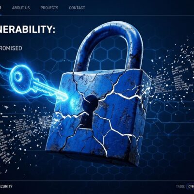 Cracked blue padlock with data fragments scattering outward, representing Denmark CPR register breach via third-party access credentials