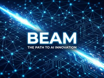 Beam of light through neural network nodes representing Reflection AI's Beam open-weight model