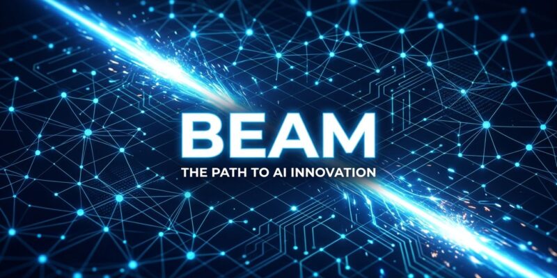 Beam of light through neural network nodes representing Reflection AI's Beam open-weight model