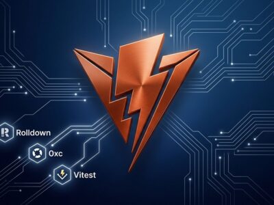 ViteConf 2026 lightning bolt representing Vite Rust-based toolchain with Rolldown Oxc Vitest