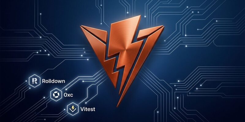 ViteConf 2026 lightning bolt representing Vite Rust-based toolchain with Rolldown Oxc Vitest