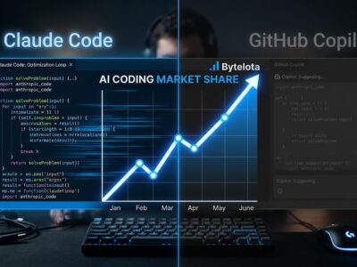 Bar chart showing Claude Code at 39% adoption overtaking GitHub Copilot at 21% based on JetBrains 2026 developer survey of 15000 developers