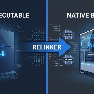 Split-screen showing PS5 console on left and PC on right connected by AnyPS5 binary relinker tool