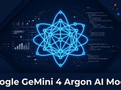 Gemini 4 Argon Google frontier AI model benchmark visualization with molecular structure and code elements