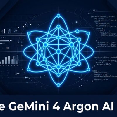 Gemini 4 Argon Google frontier AI model benchmark visualization with molecular structure and code elements