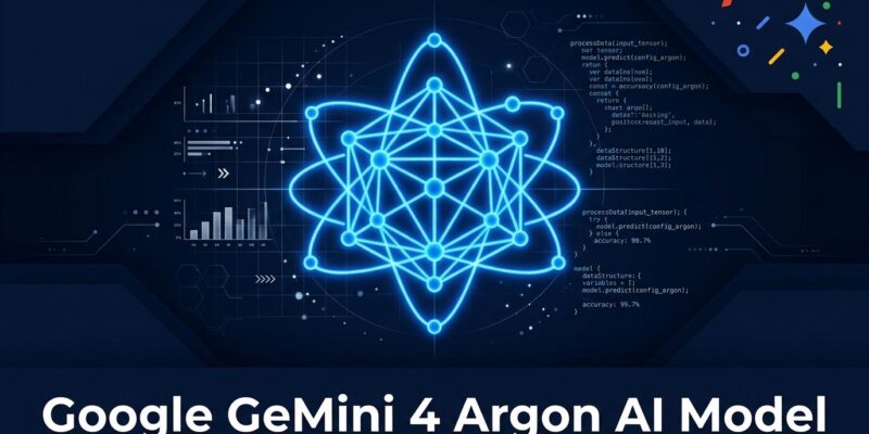 Gemini 4 Argon Google frontier AI model benchmark visualization with molecular structure and code elements