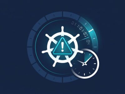 Kubernetes logo with security warning overlay showing EOL deadline countdown