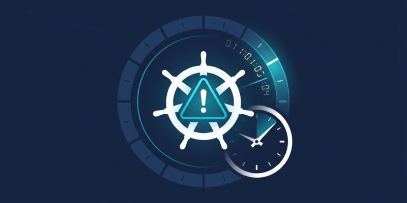 Kubernetes logo with security warning overlay showing EOL deadline countdown