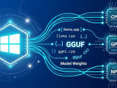 Windows ML llama.cpp integration showing GPU NPU CPU routing for local AI inference