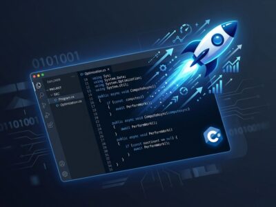 C# Dev Kit 11 VS Code featured image showing VS Code editor with performance improvement visualization