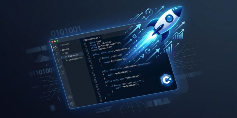 C# Dev Kit 11 VS Code featured image showing VS Code editor with performance improvement visualization