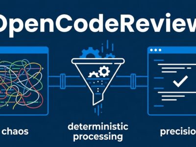 OpenCodeReview deterministic pipeline diagram showing three-stage AI code review architecture