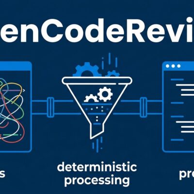 OpenCodeReview deterministic pipeline diagram showing three-stage AI code review architecture