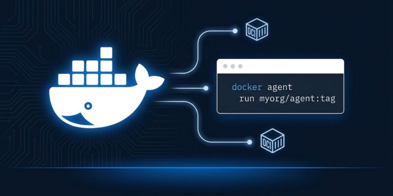 Docker Agent YAML configuration interface showing AI agent deployment with OCI containers