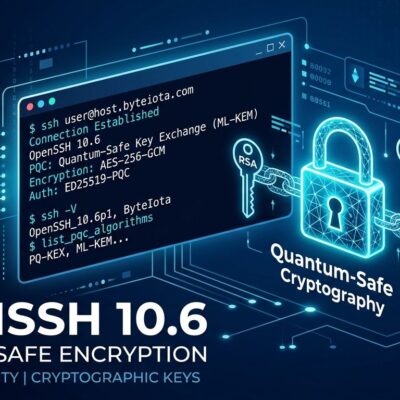 OpenSSH 10.6 SSH terminal with post-quantum cryptography key symbols