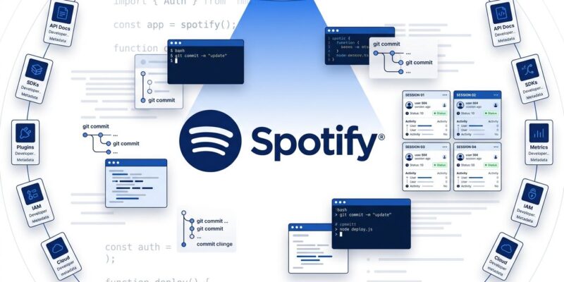 Spotify developer platform showing Backstage, Portal, Xirp and Confidence tools for enterprise engineering teams