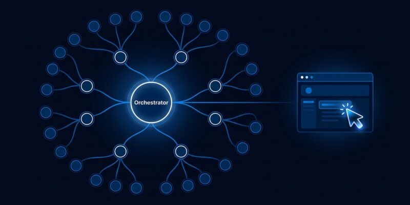 OpenAI Agents API showing multi-agent orchestration tree and computer use browser automation