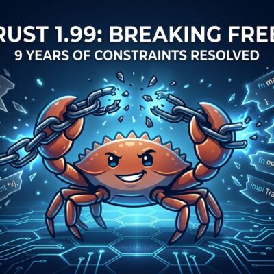 Rust Ferris crab mascot with breaking chains representing C-variadic functions finally stable in Rust 1.99