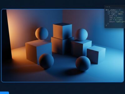 Bevy 0.20 featured image showing path-traced 3D scene with ray tracing light bounces and WESL shader code snippet