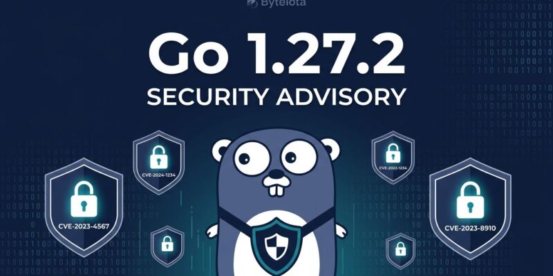 Go gopher with security shield icons representing CVE patches in Go 1.27.2