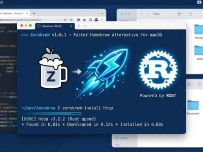 Zerobrew Rust-powered Homebrew alternative featured image showing terminal and speed visualization