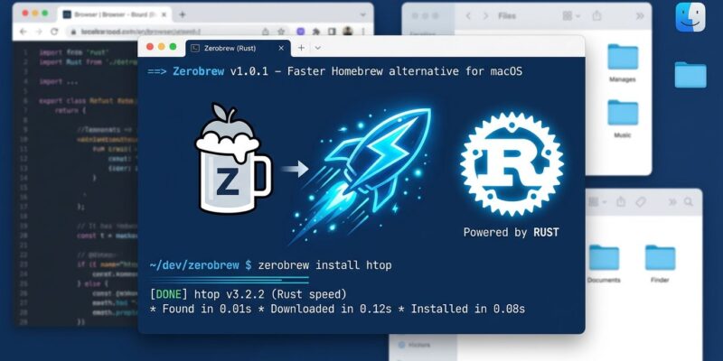 Zerobrew Rust-powered Homebrew alternative featured image showing terminal and speed visualization
