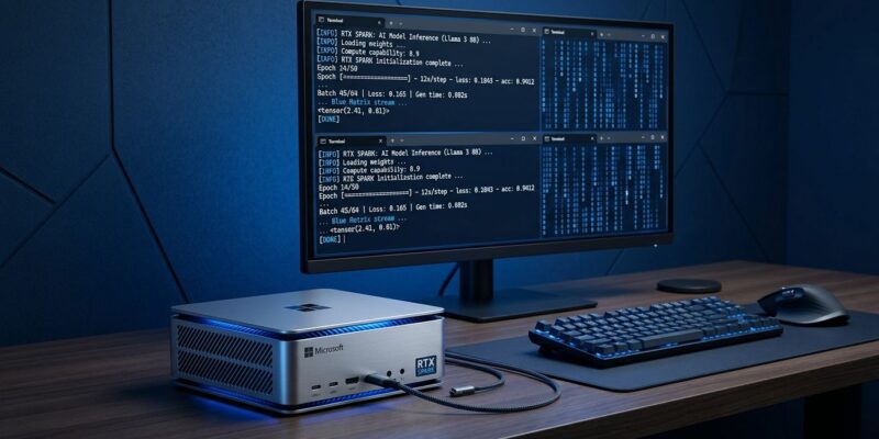 Microsoft Surface RTX Spark Dev Box compact desktop with 128GB unified memory for local AI development
