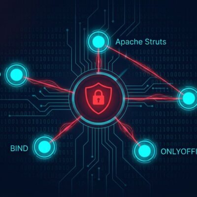 Network threat map showing Flax Typhoon exploiting five CVEs in ProFTPD, Apache Struts, Strapi, BIND, and ONLYOFFICE
