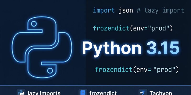 Python 3.15 release featured image showing lazy imports frozendict and Tachyon profiler