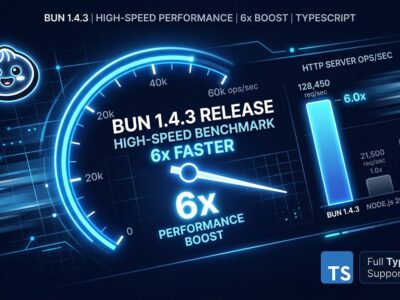 Bun 1.4.3 bun check TypeScript type checker benchmark dashboard showing 3x to 6x speed improvement over tsc