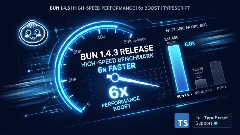 Bun 1.4.3 bun check TypeScript type checker benchmark dashboard showing 3x to 6x speed improvement over tsc