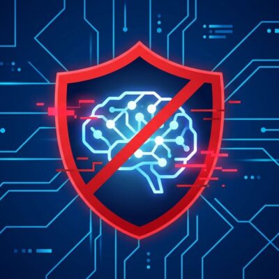 Neural network AI brain with red warning shield symbolizing OpenAI GPT-6.1 Astra safety failure and cancellation